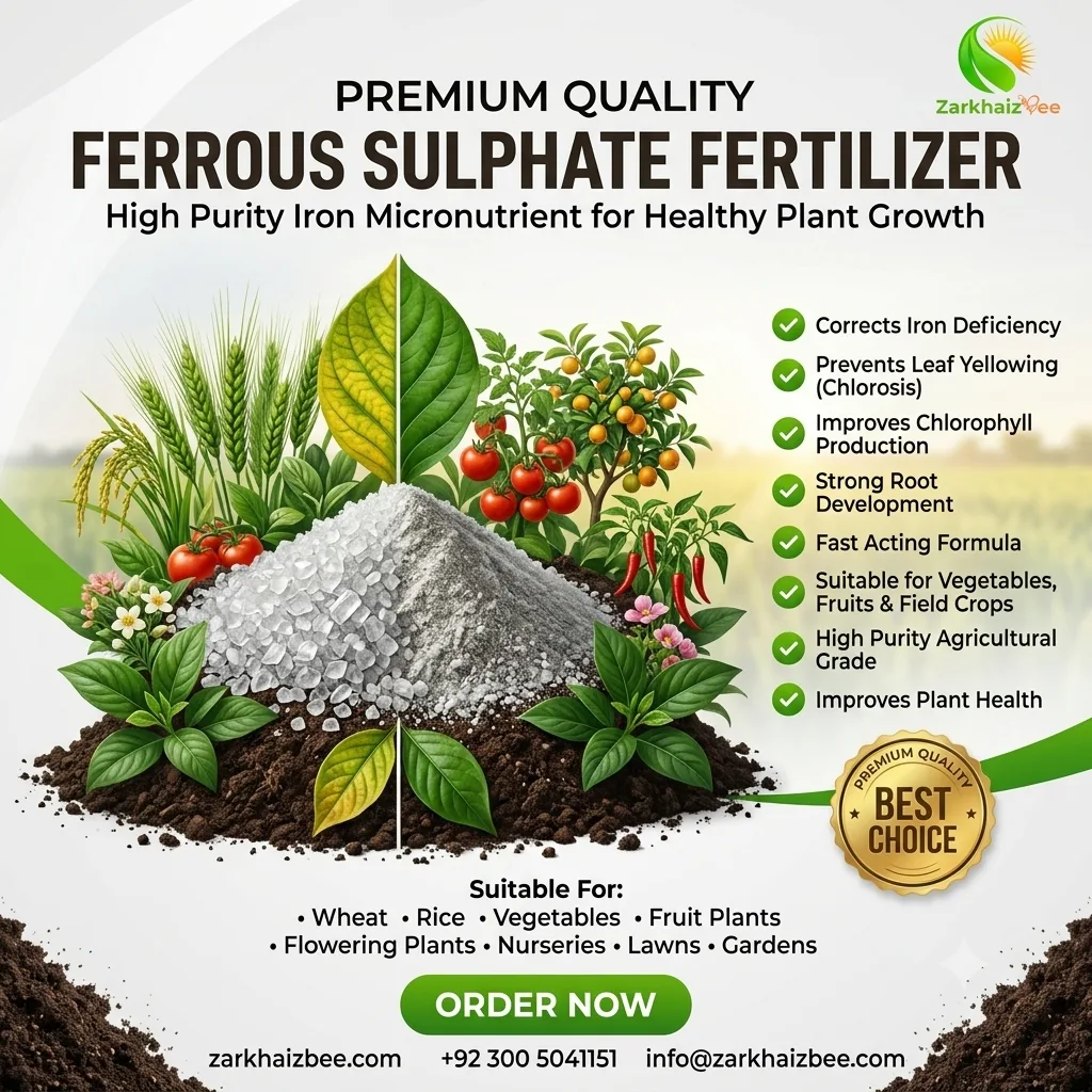 ZarkhaizBee Ferrous Sulphate fertilizer pack for plants in Pakistan