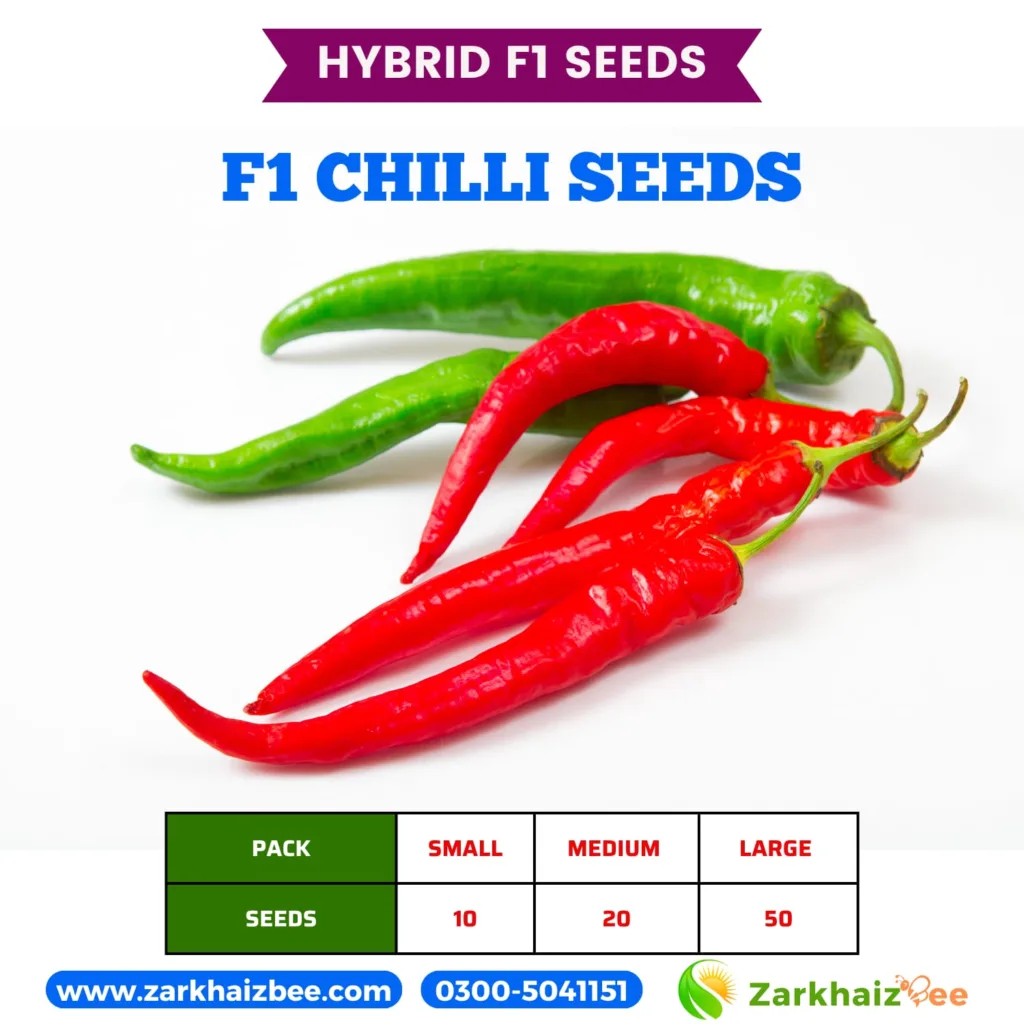 ZarkhaizBee Chilli Hybrid Seeds Pack Sizes and Seed Count Table