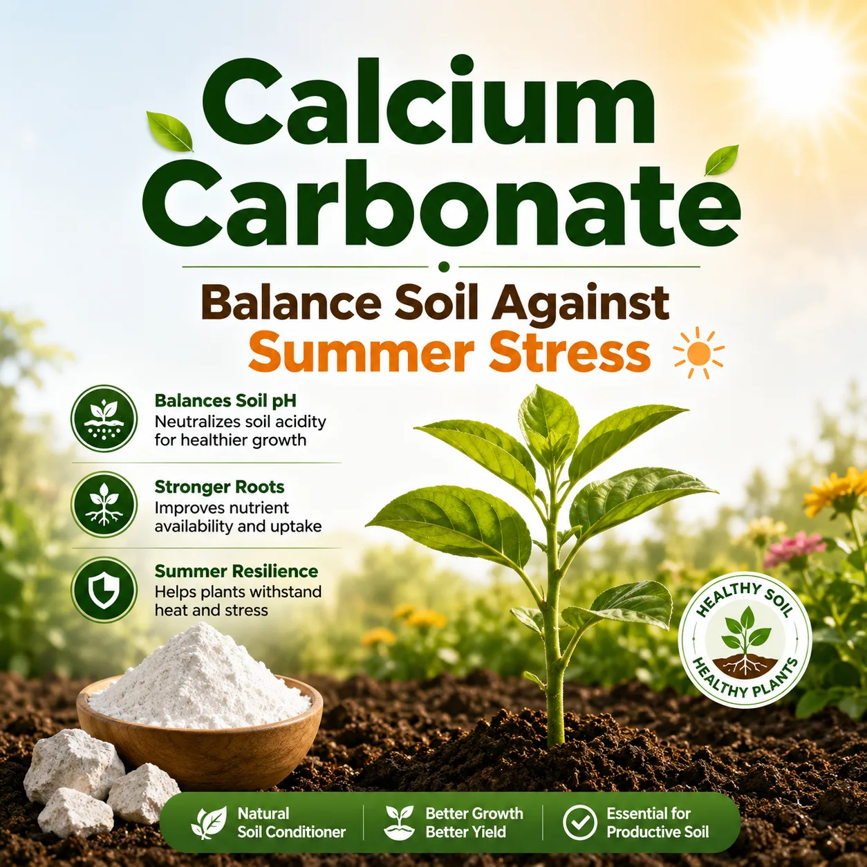 Calcium Carbonate 99.9% Pure Soil Conditioner for Balanced Plant Growth Calcium Carbonate 99.9% purity 80 mesh fine powder for soil pH balance and healthy plant growth in agriculture field